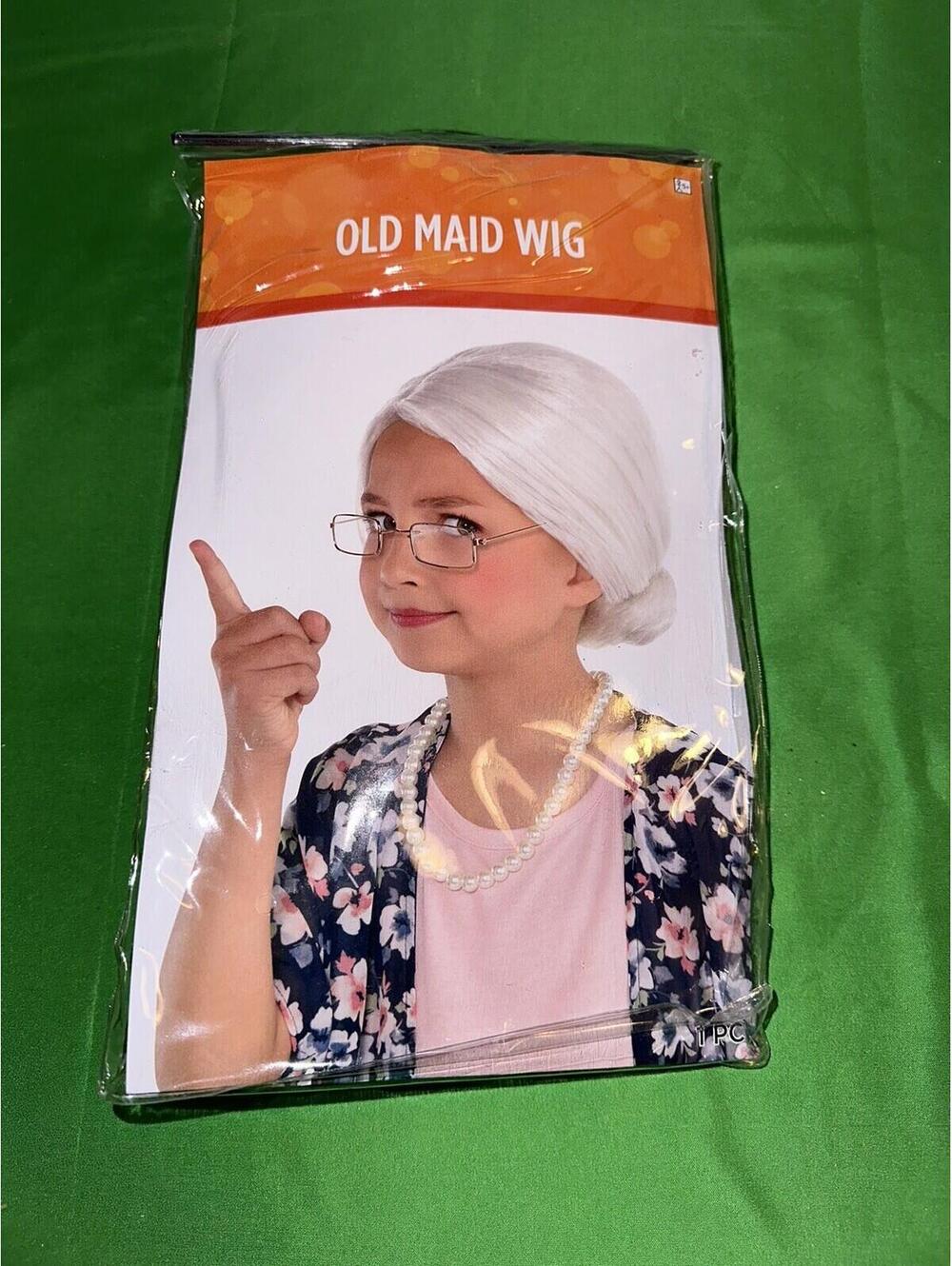 Old Maid Wig Halloween Theater Dress Up Grandma Mom Gray Hair